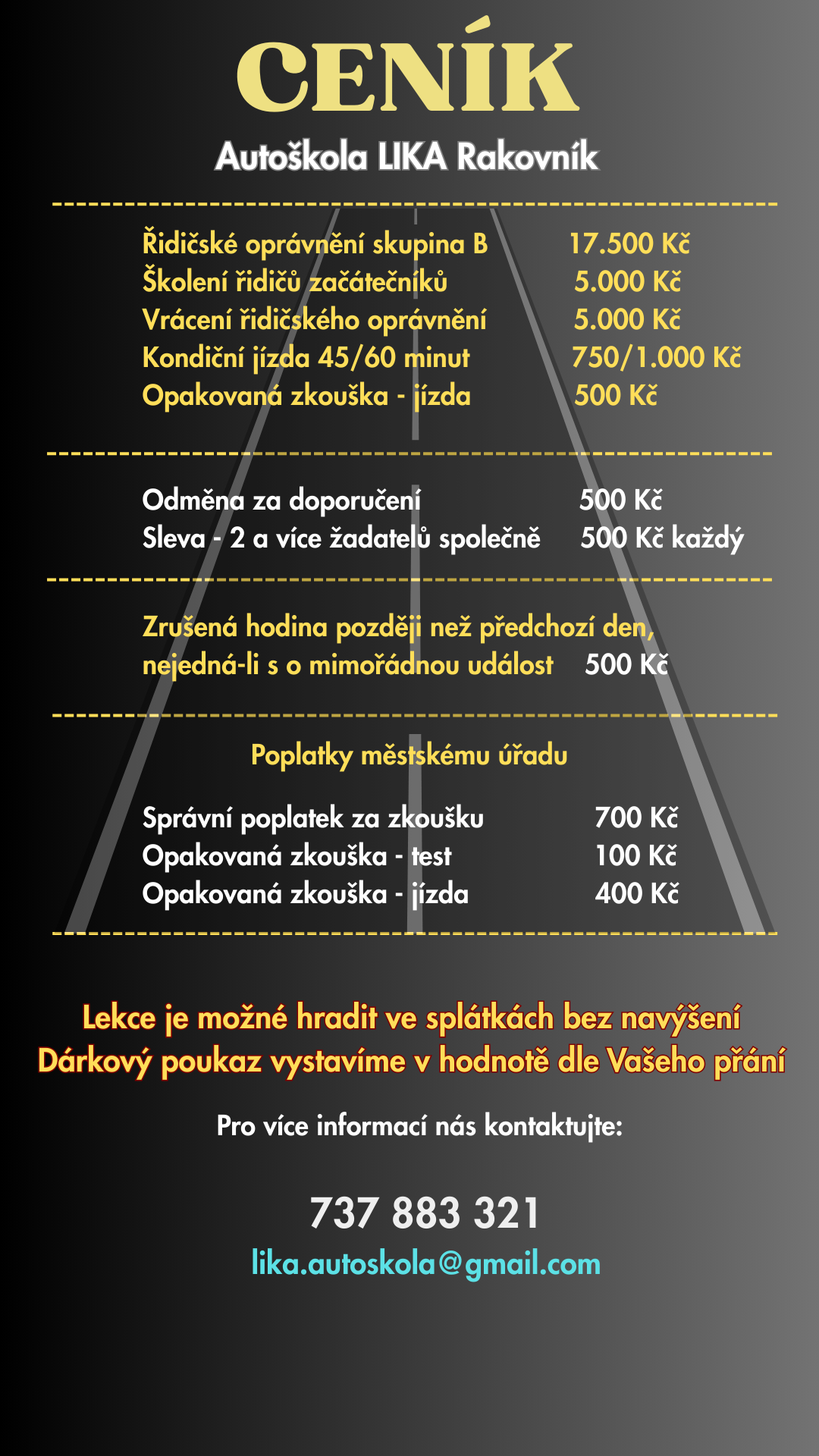 Ceník autoškola LIKA