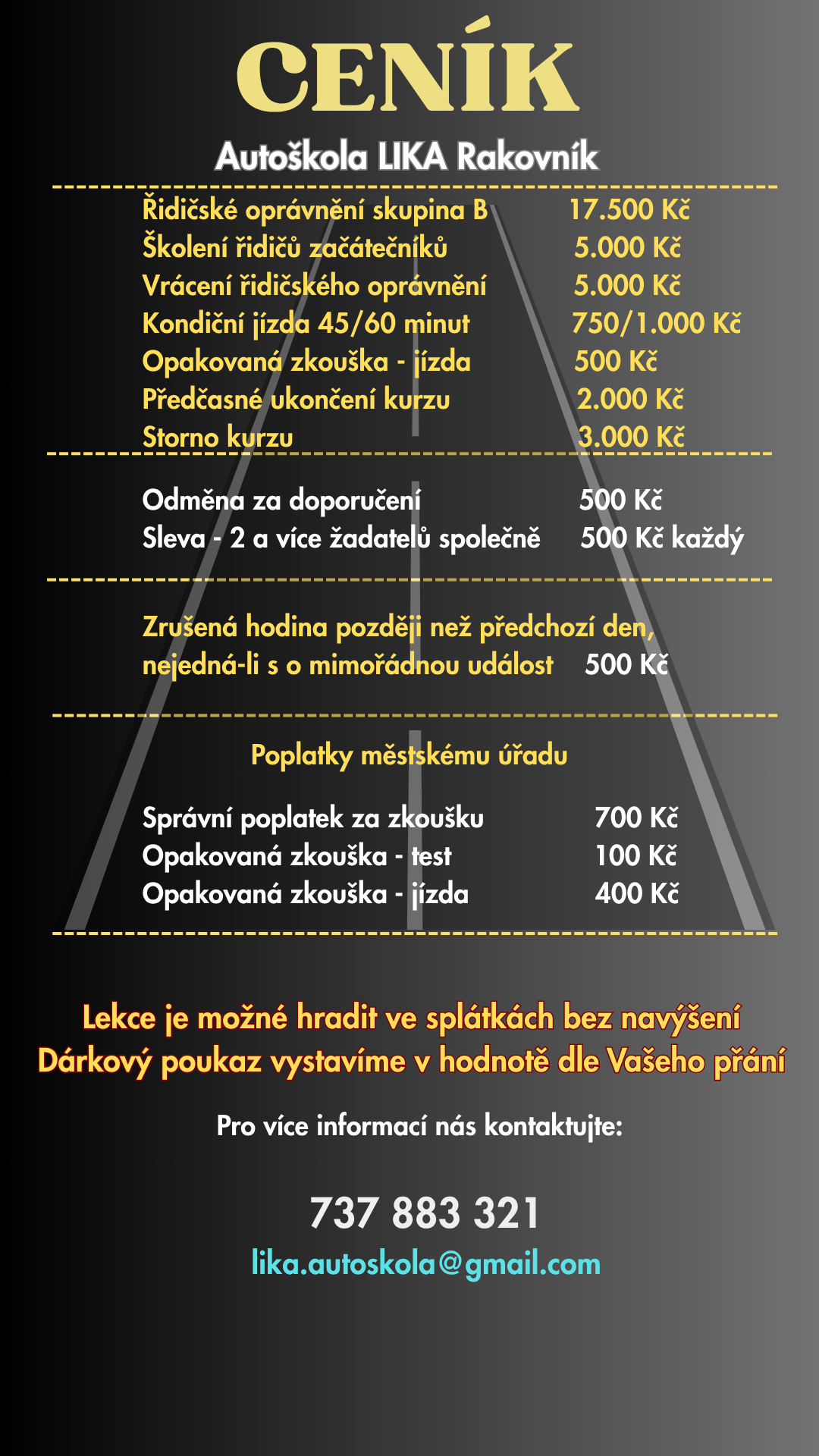 Ceník autoškola LIKA