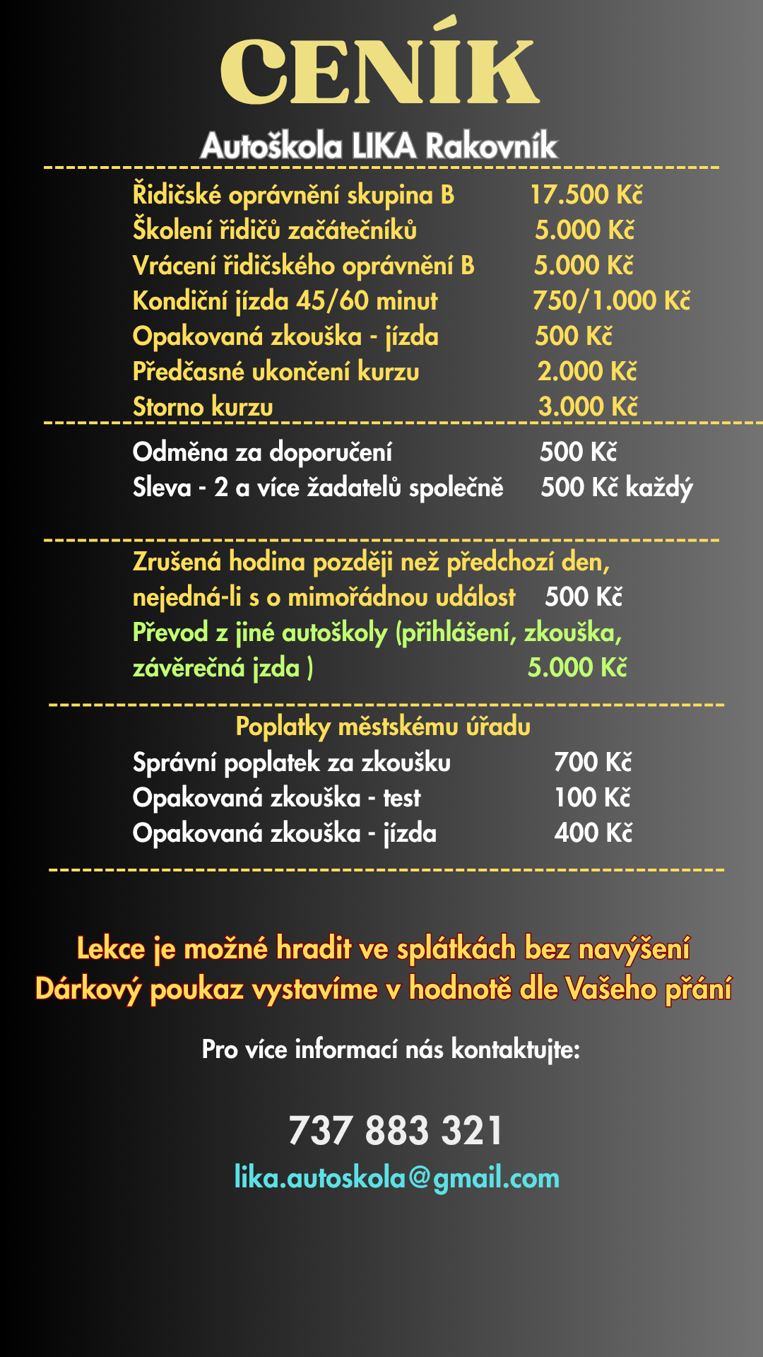 Ceník autoškola LIKA