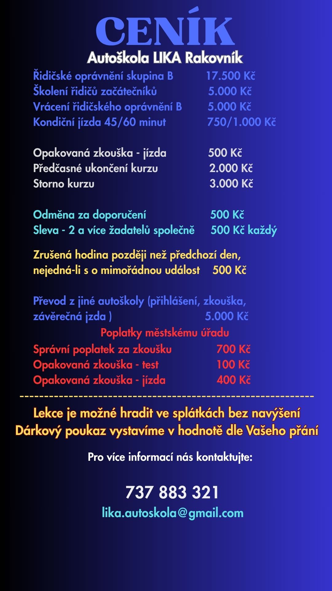 Ceník autoškola LIKA